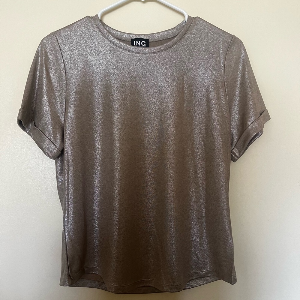 INC International Concepts Shimmering Taupe Short Sleeve Top
